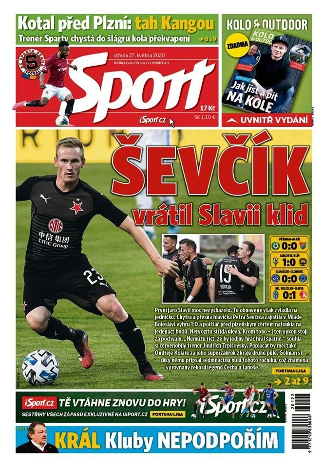 Deník Sport, středa 27. května, titulní strana