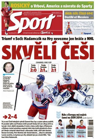 Titulní strana dnešního vydání deníku Sport.