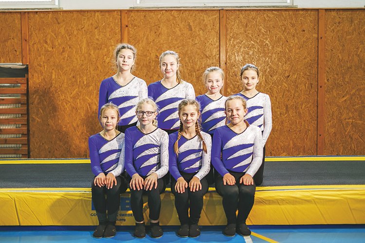 Sportovní gymnastika Trutnov: Osm holek, kterým je průměrně 12 let a věnují se sportovní gymnastice. Mistryně a vicemistryně republiky.