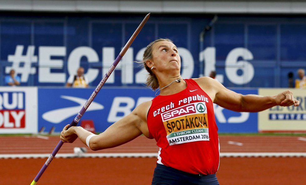 Barbora Špotáková na červencovém mistrovství Evropy, kde obhajovala stejně jako v Riu první místo. Skončila nakonec pátá.