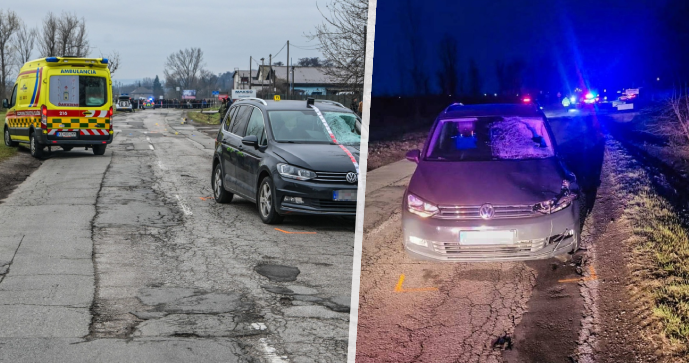 Místo srážky auta se skupinou chodců nedaleko obce Veľká Ida