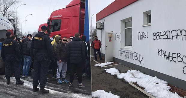 Srbové řádili na benzince u D1: Kradli zboží a posprejovali zeď! Policie zadržela dva z nich