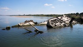 Nízká hladina Dunaje v Srbsku odkryla německé lodě potopené za války.