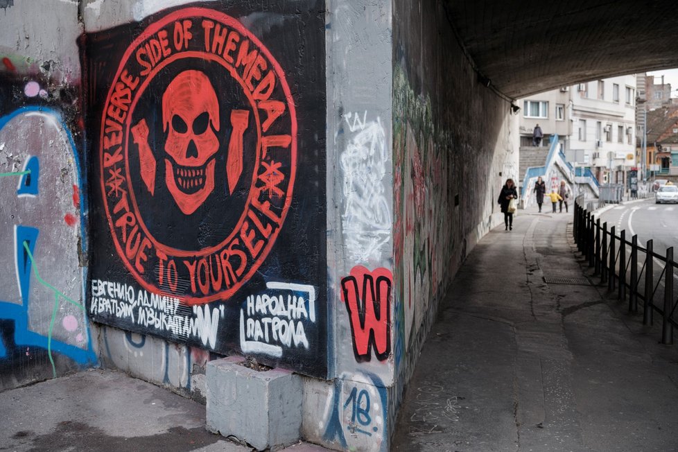 Graffiti za Wagnerovce v Bělehradě (19. 1. 2023)