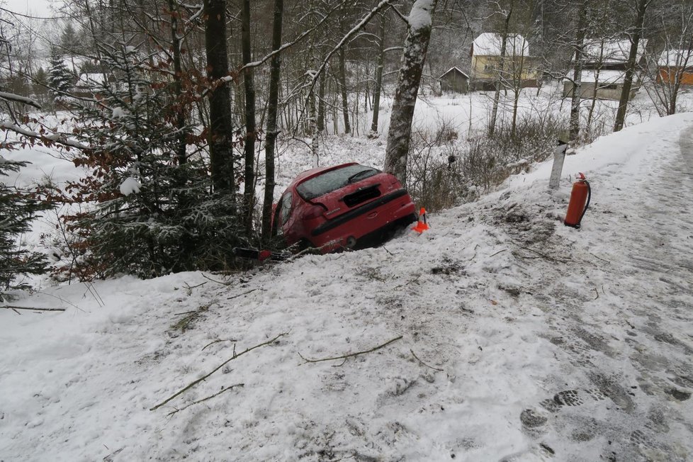 Řidička se na Domažlicku lekla srny a nabourala.