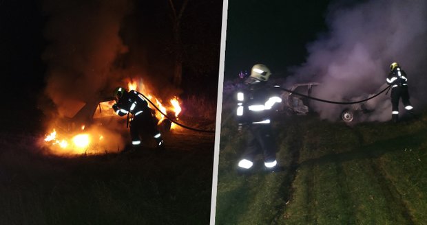 Nerozvážná zábava se mladíkům na Pardubicku nevyplatila: Auto jim shořelo na popel