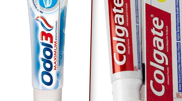 Zubní pasta - Česko: Odol, Slovensko: Colgate