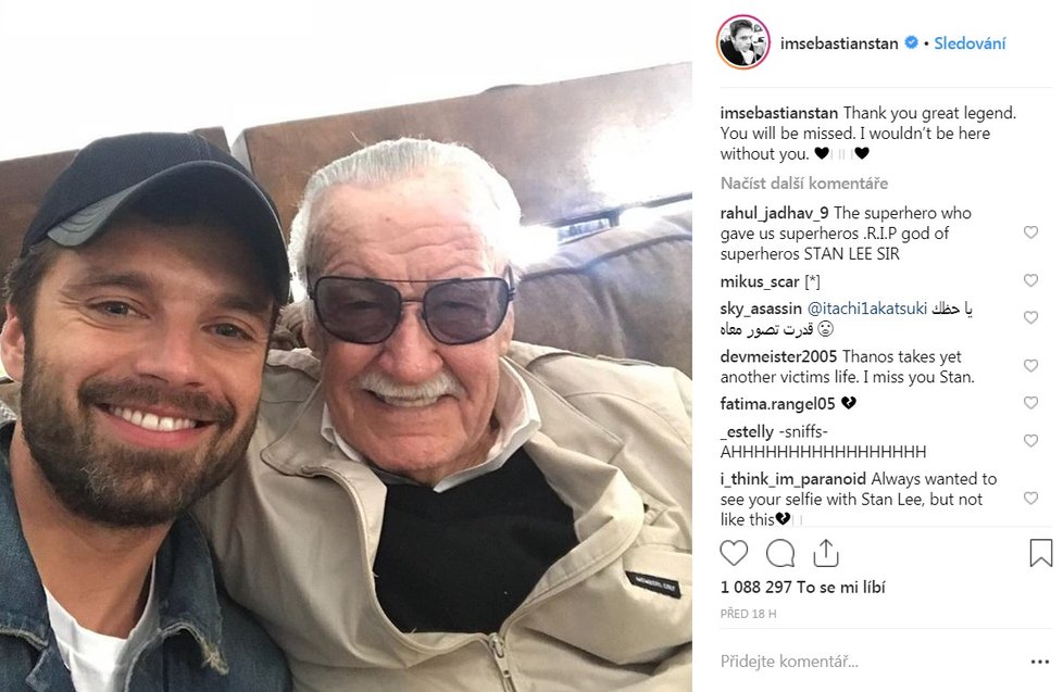 Stan Lee a Sebastian Stan (Bucky / Winter Soldier z Kapitána Ameriky)