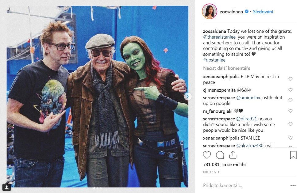 Stan Lee a Zoe Saldana (Gamora ze Strážců galaxie)