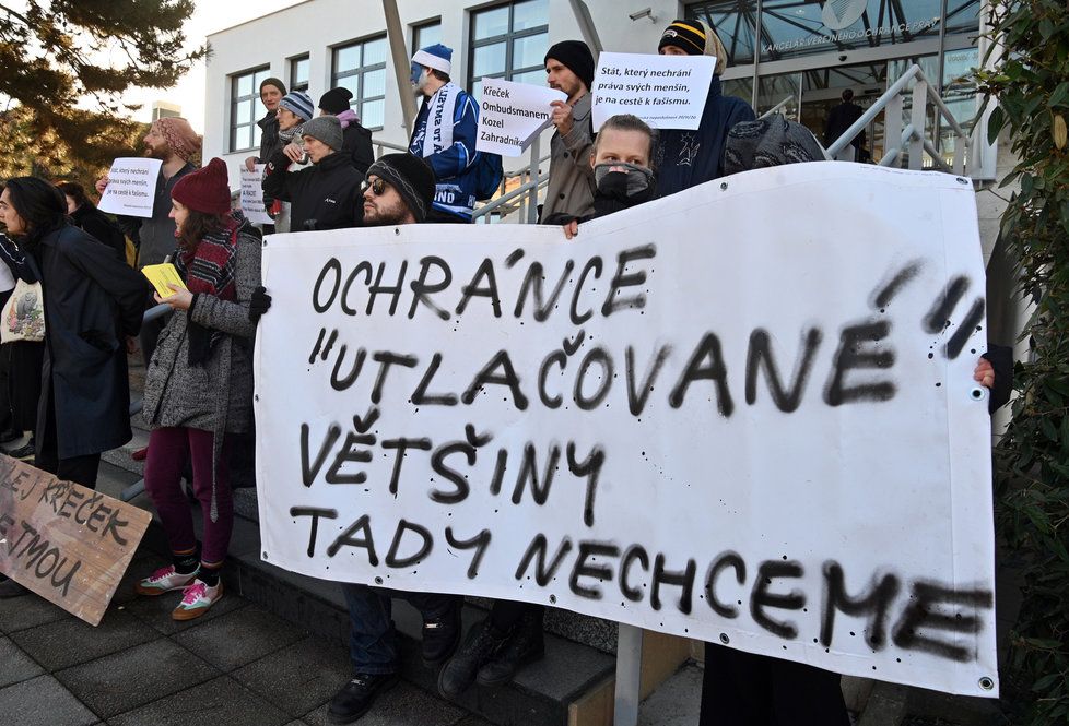 Protest proti ombudsmanovi Stanislavovi Křečkovi v Brně (20.2.2020)