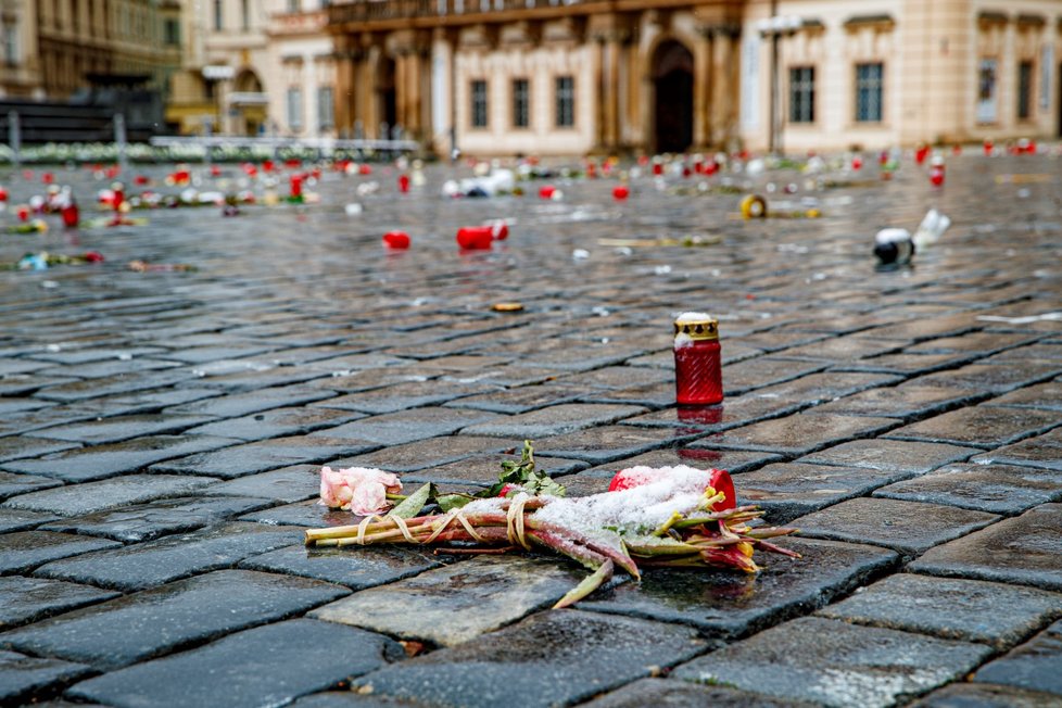 Bílé kříže na Staroměstském náměstí připomínají 25 tisíc obětí pandemie koronavirus. Objevily se tu 22. března a brzy sem začaly chodit stovky lidí zavzpomínat na své blízké, kteří zemřeli kvůli nemoci covid-19. Ke křížům také začala přibývat jména konkrétních lidí. Podle vedení města by měla pieta na místě ještě nějako dobu zůstat.