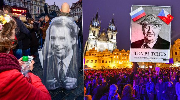 Demonstrace na Staroměstském náměstí: Lidé přišli protestovat proti Zemanovi, vzpomněli i na Havla