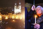 Tisíce lidí na Staroměstském náměstí aplaudovaly Jiřímu Bradymu, zapalovaly svíčky i zpívaly hymnu.