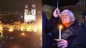Tisíce lidí na Staroměstském náměstí aplaudovaly Jiřímu Bradymu, zapalovaly svíčky i zpívaly hymnu.
