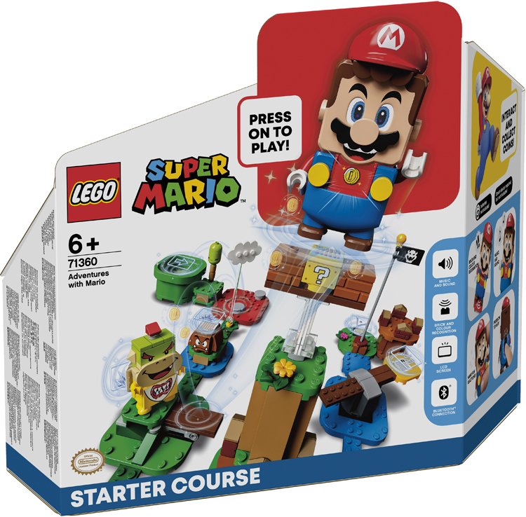 Krabice startovacího setu stavebnice LEGO Super Mario má neobvyklý nepravidelný tvar