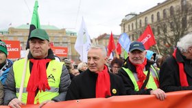 Josef Středula během stávky odborářů