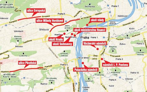 Toto jsou místa, která svými demonstracemi v Praze odboráři pravděpodobně zablokují