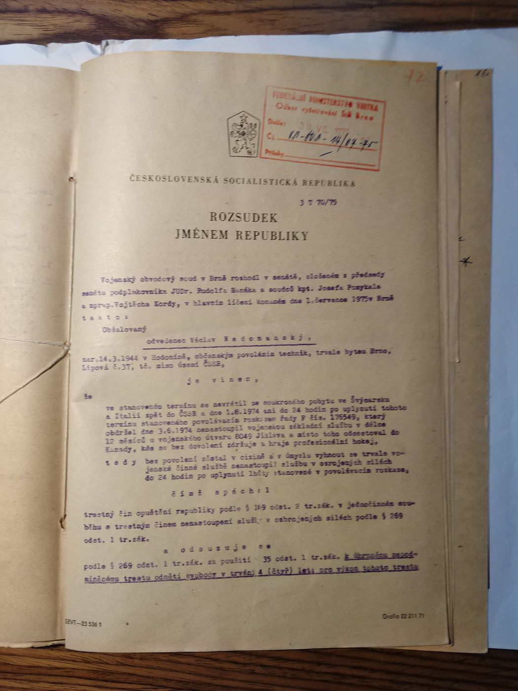 Součástí spisu v archivu StB je i udání od Slovanu Bratislava, Nedomanského bývalého klubu
