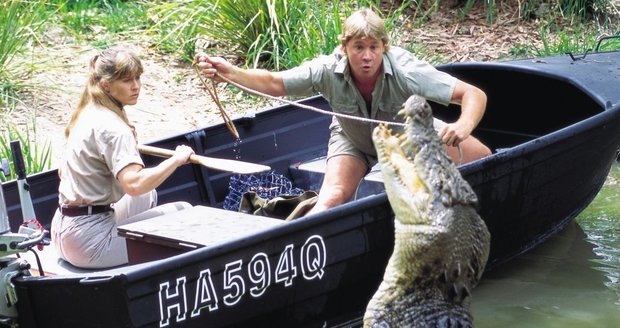 Steve Irwin se svou ženou Terri při natáčení Lovce krokodýlů