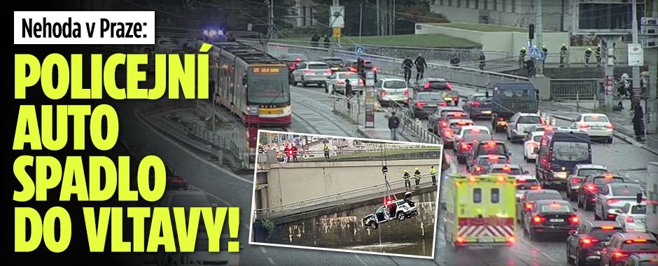 Policejní auto „zahučelo“ do Vltavy! Na Hlávkově mostě přerazilo zábradlí
