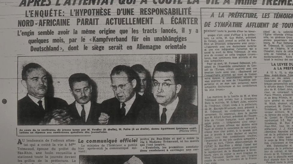 Výbuch ve Štrasburku v roce 1957 zabil manželku prefekta Henriettu Tremeaudovou. Atentát naplánovali čtyři agenti StB z Československa.
