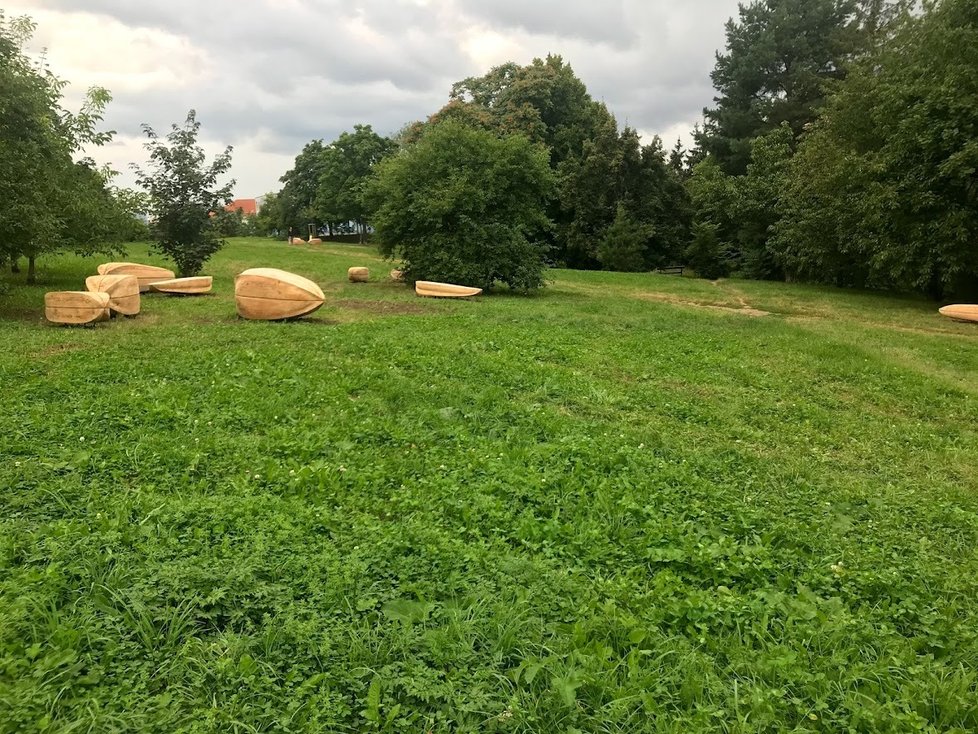 Nevyužívaná louka poblíž metra Skalka v pražských Strašnicích se mění. Přibyly sochy semínek, chystá se piknik.