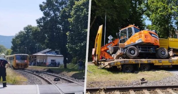 U Liberce se srazil plně obsazený vlak s nákladním autem vezoucím bagr: Zranilo se 21 lidí