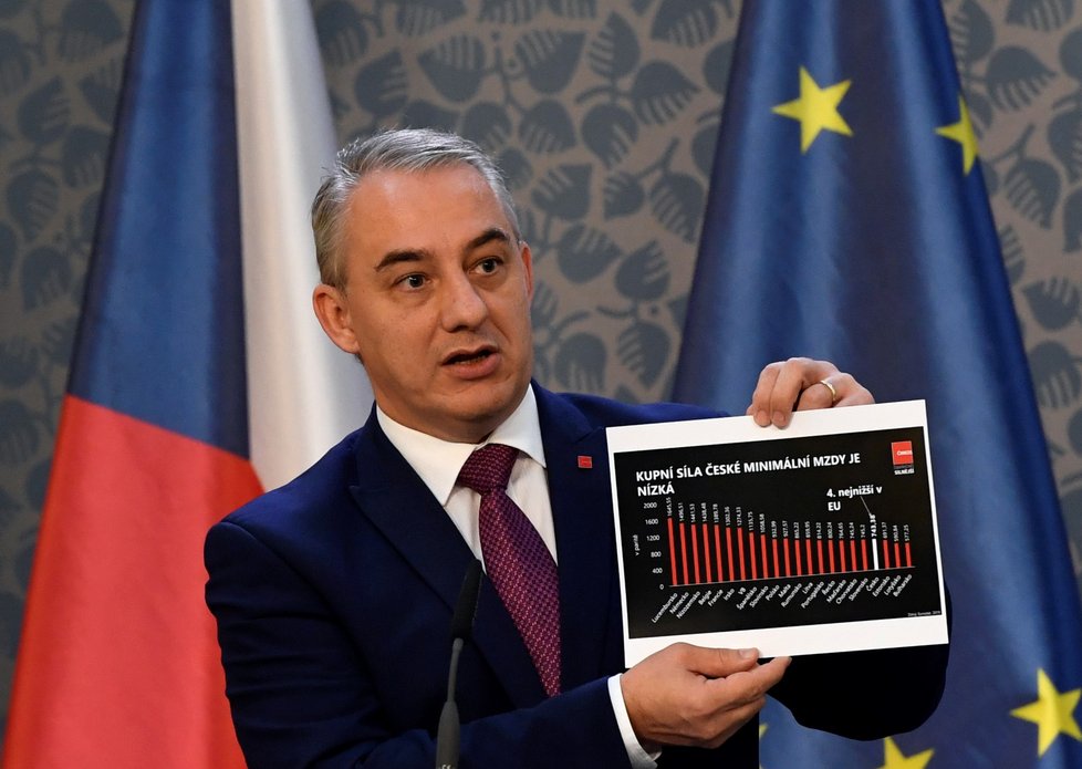 Předseda Českomoravské konfederace odborových svazů Josef Středula vystoupil 18. listopadu 2019 v Praze na tiskové konferenci po zasedání Rady hospodářské a sociální dohody ČR.