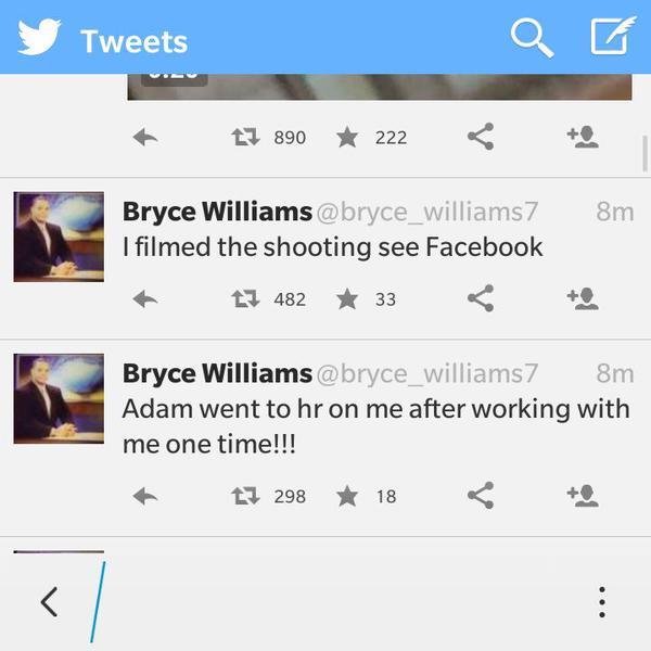 Williams popravu komentoval na Twitteru: „Střelbu jsem natočil, koukněte na můj Facebook.“ „Adam si na mě stěžoval na personálním oddělení po tom, co se mnou jen jedinkrát pracoval.“
