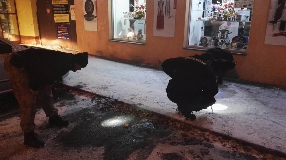 Na místo střelby vyjela výjezdová skupina. Policisté hledali ve sněhu na chodníku stopy po střelbě.