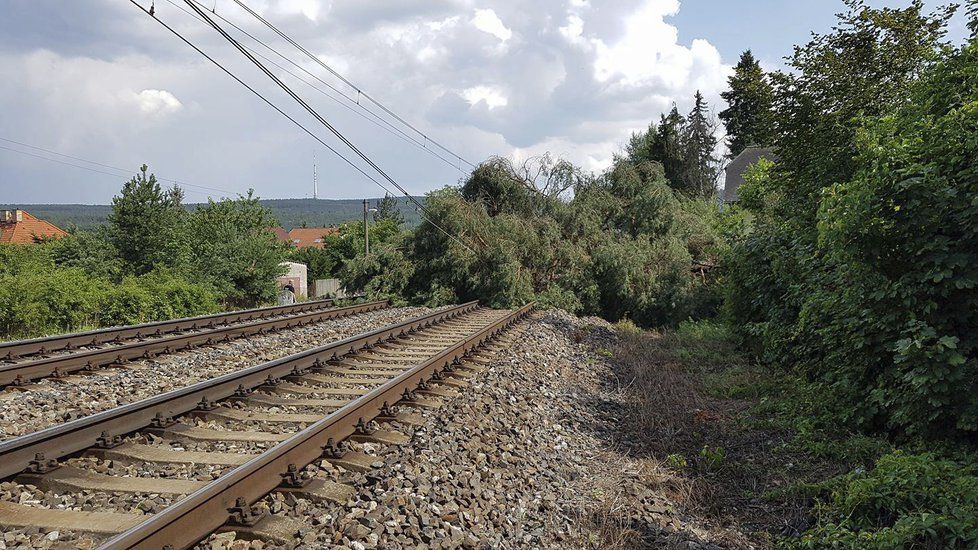 V Černošicích spadl strom na trať a zaklínil se do vedení