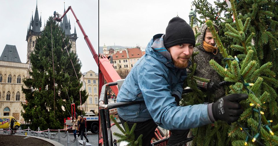 Staroměstském náměstí zdobí vánoční strom, pokryje ho 100 tisíc žárovek.