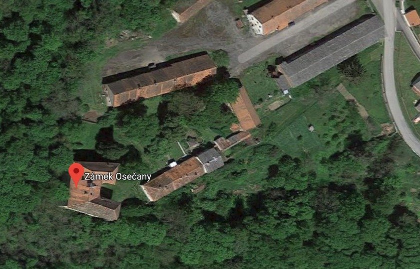 Satelitní snímek zámku v Osečanech