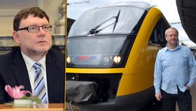 Ministr dopravy Zbyněk Stanjura (vlevo) se nechal slyšet, že zakázku na trati z Ostravy do Olomouce přidělí společnosti RegioJet Radima Jančury