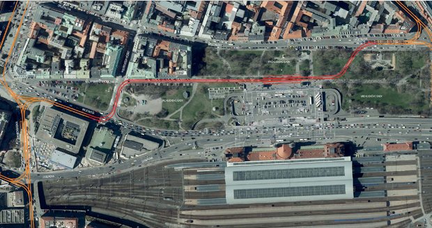 Studie, kterou hlavní město preferuje pro vedení tramvajové trati z Václavského náměstí na hlavní nádraží.