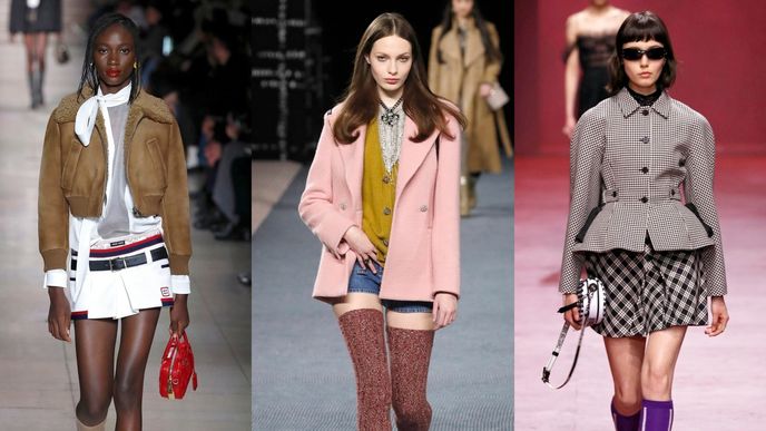 Móda z přehlídek pro letošní podzim – zleva Miu Miu, Chanel a Dior
