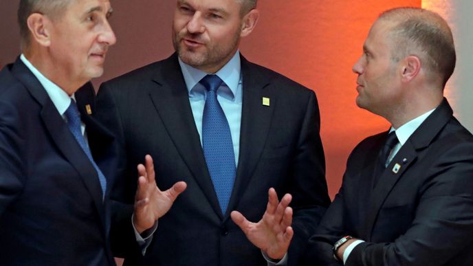 Summit EU v Bruselu: Andrej Babiš, Peter Pellegrini a Joseph Muscat  (30.6.2019)