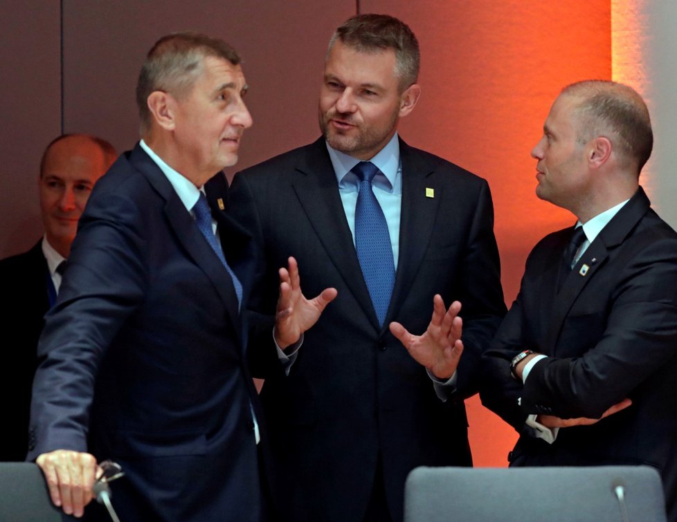 Summit EU v Bruselu: Andrej Babiš, Peter Pellegrini a Joseph Muscat (30. 6. 2019)