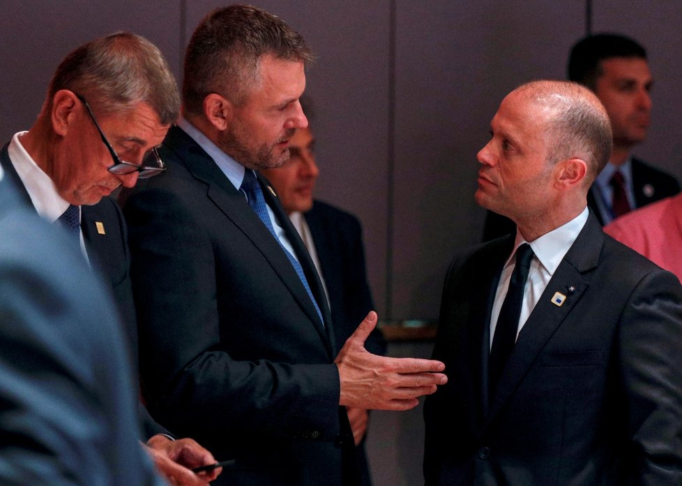 Summit EU v Bruselu: Andrej Babiš, Peter Pellegrini a Joseph Muscat (30. 6. 2019)