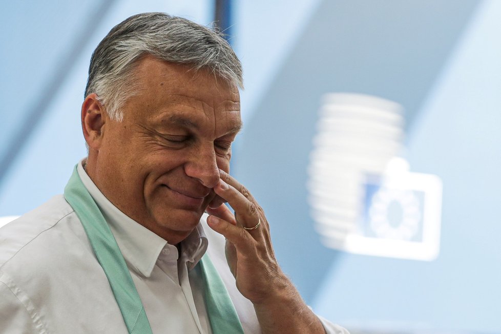 Maďarský premiér Viktor Orbán na evropském summitu v Bruselu (20. 7. 2020)