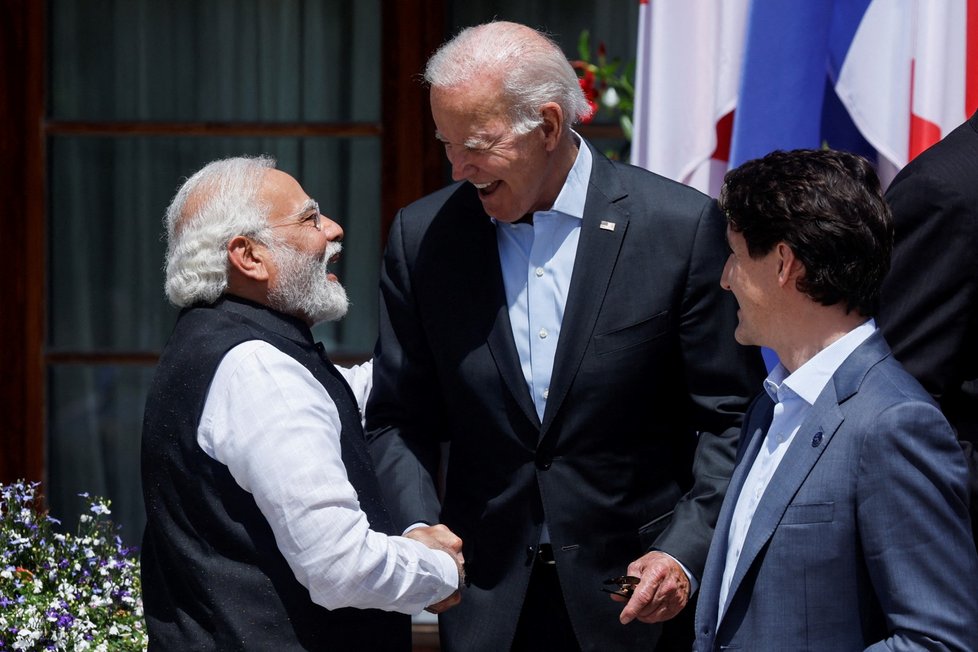 Naréndra Módí, Joe Biden a Justin Trudeau. (Summit G7, 27. 6. 2022)