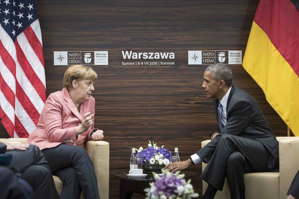 Summit NATO ve Varšavě, den II: Angela Merkelová a Barack Obama