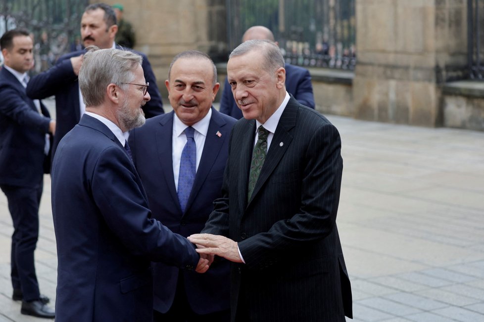 Supersummit v Praze: Petr Fiala a turecký prezident Tayyip Erdogan.