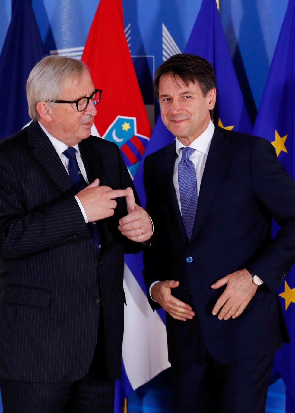 Jean, Claude Juncker  a Giuseppe Conte