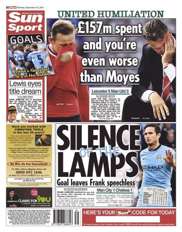 Ostrá kritika deníku The Sun namířená proti Louisi van Gaalovi, trenérovi Manchesteru United