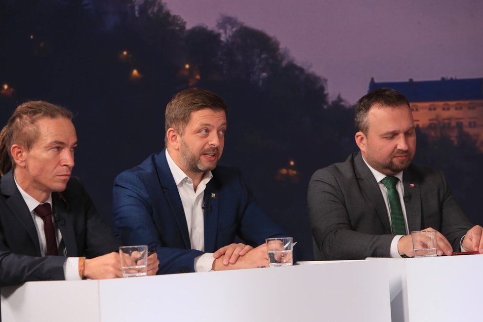Superdebata lídrů Blesku: Ministr pro místní rozvoj Ivan Bartoš (Piráti), ministr vnitra Vít Rakušan (STAN) a ministr práce a sociálních věcí Marian Jurečka (KDU-ČSL) (22.9.2022)