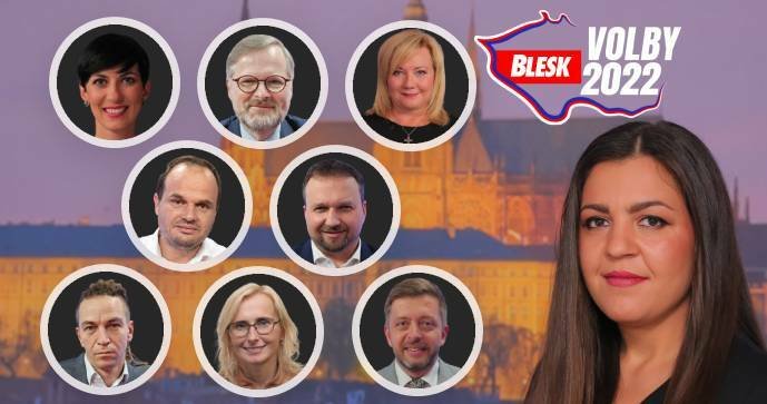 Hosté Superdebaty Blesku před Komunálními volbami 2022 a moderátorka Vera Renovica