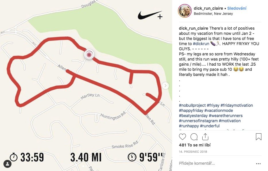 Instagramový účet běžkyně Claire z New Jersey