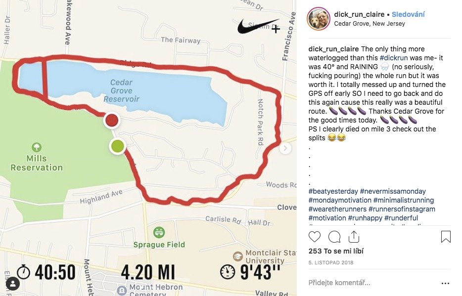 Instagramový účet běžkyně Claire z New Jersey