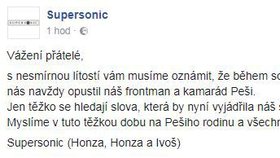 Vyjádření kapely Supersonic na facebooku